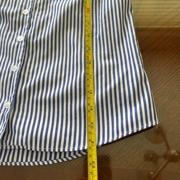 J.O.A Los Angeles Blouse Women's Blue Striped Bow Shoulder Button Up Top - Picture 5 of 8